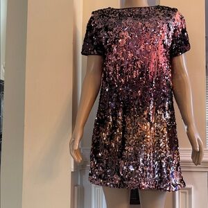 Sequin Mini Dress in Pink, Black, Gold Multicolor
